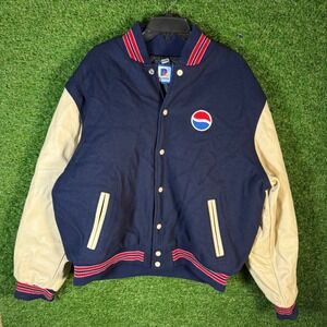 VTG Pepsi Varsity Jacket XL 48 Wool Leather Made USA Rennoс Embroidered Logo 90s